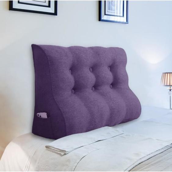 VERCART Coussin de Lecture, Coussin de Tête de Lit, Coussin à Coins, Oreiller de Soutien du Dos, Lin Violet 100CM