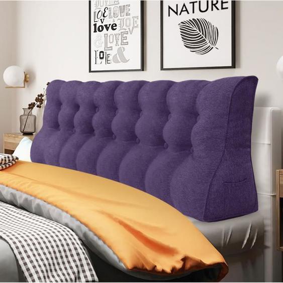 VERCART Coussin de Lecture, Coussin de Tête de Lit, Coussin à Coins, Oreiller de Soutien du Dos, Lin Violet 200CM