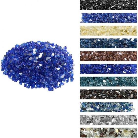 Verre à feu 4,5kg - Briques de verre décoratives 12,7mm - Décoration de cheminée - Verre de cheminée en bleu cobalt