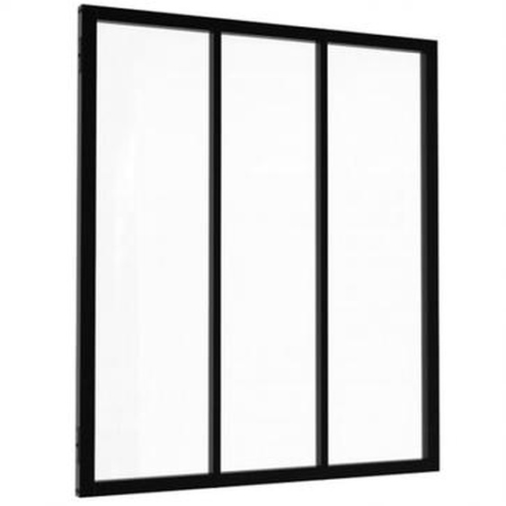Verrière atelier 3 vitrages l. 93 x H.108 cm en métal noir et verre trempé