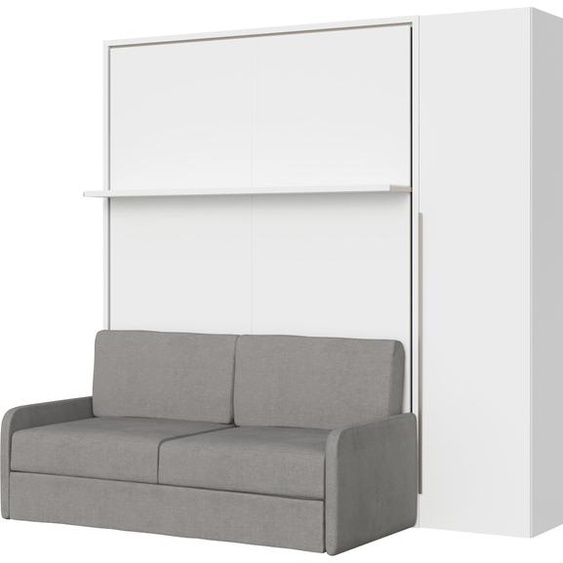 Versia Sofà 140 lit français escamotable vertical avec canapé, étagère et armoire avec 1 porte à droite Blanc