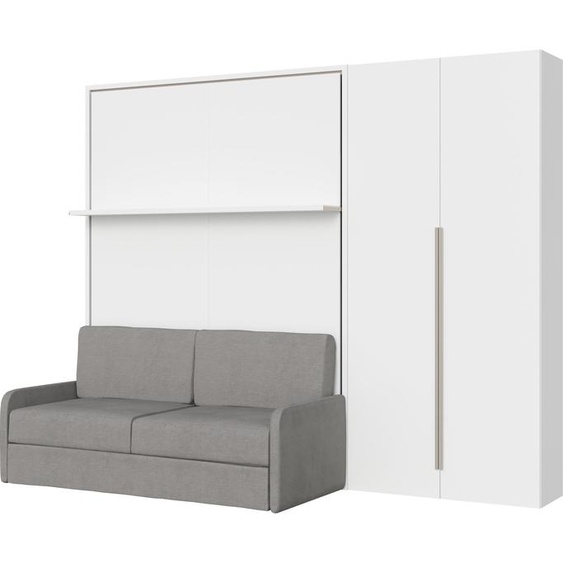 Versia Sofà 140 lit français escamotable vertical avec canapé, étagère et armoire droite avec 2 portes Blanc
