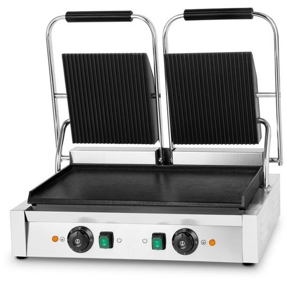 VERTES Gril de contact double, plaque de gril en fonte rainurée en haut/plate en bas, 3600 W Gastro Multigrill pour galettes, viande, légumes, sandwichs