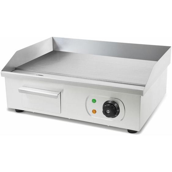 VERTES Plancha Électrique Professionnelle 3000W en Acier Inox (Surface de Gril Lisse 55x35cm, Thermostat, Température 50-300°C, Protection Contre les