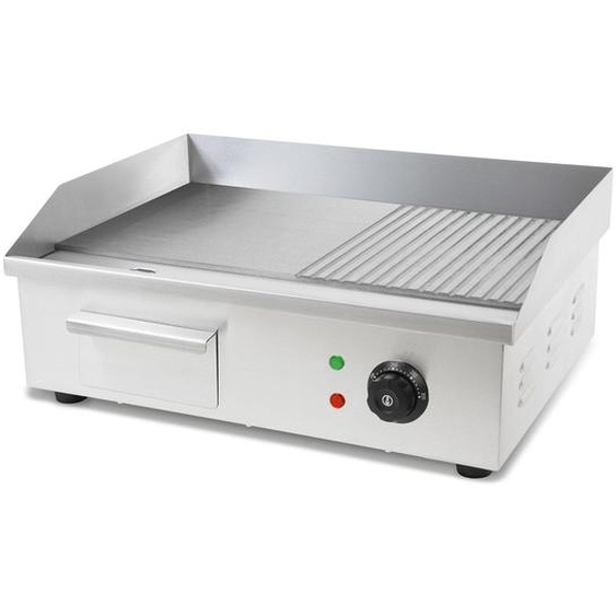 VERTES Plaque à griller Plaque de cuisson Plancha Gril électrique 3000W en acier inoxydable Surface de cuisson Lisse & Avec rainures 55x35cm, Thermostat, Température 50-300°C