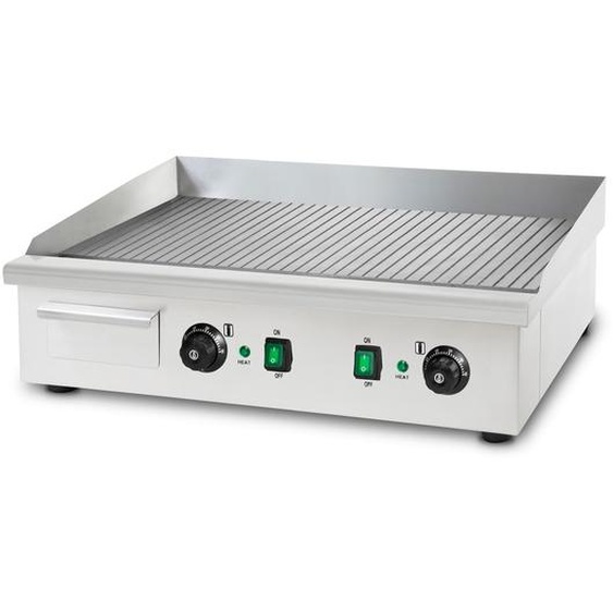 VERTES Plaque à griller Plaque de cuisson Plancha Gril électrique 4400W en acier inoxydable (Surface de gril Avec rainures 74x41cm, 2x Thermostat