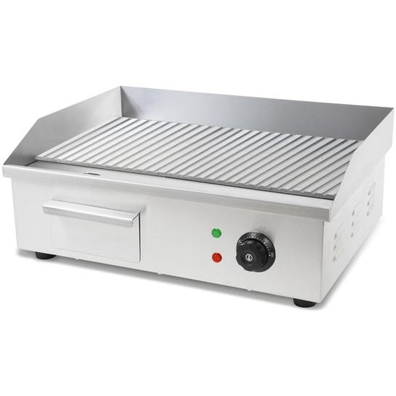 VERTES Plaque à griller Plaque de cuisson Plancha Grill électrique 3000W en acier inoxydable Surface de cuisson Avec rainures 55x35cm, Thermostat, Température 50-300°C