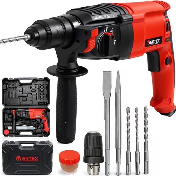 VERTEX, marteau perforateur SDS+, 2,4 J, 900 W, pour béton, métal et bois, coffret + accessoires