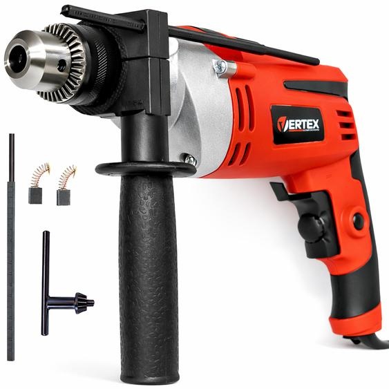 VERTEX, perceuse à percussion, pour métal, béton armé et bois, 900 W, puissante et fiable, jauge de profondeur incluse dans le kit