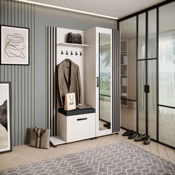 Vestiaire Ensemble de vestiaires avec patères et miroir LIVIA, couleur : blanc+noir (Jasmine100), côté : gauche