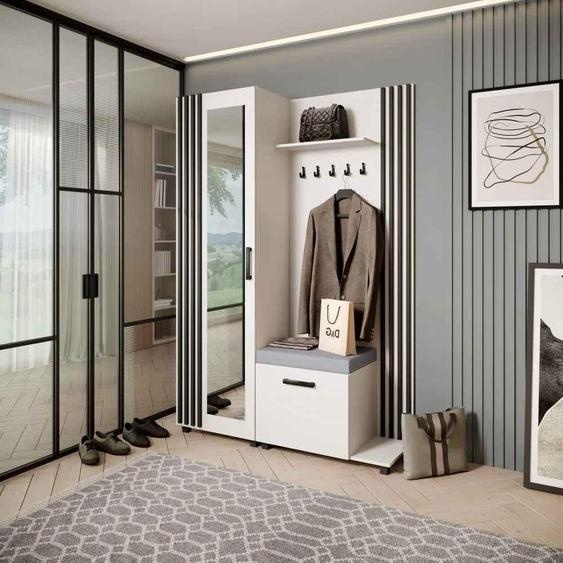 Vestiaire Ensemble de vestiaires avec patères et miroir LIVIA, couleur : blanc+noir (Jasmine90), côté : droite