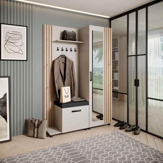 Vestiaire Ensemble de vestiaires avec patères et miroir LIVIA, couleur : Cachemire + Chêne Artisan(Jasmine100), côté : gauche