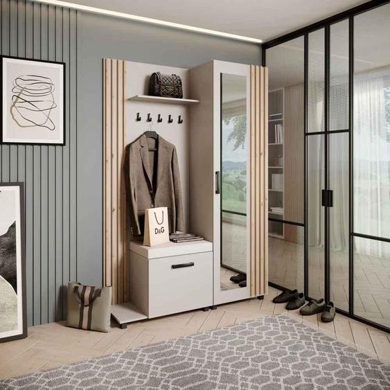 Vestiaire Ensemble de vestiaires avec patères et miroir LIVIA, couleur : cachemire + chêne Artisan(Jasmine21), côté : gauche