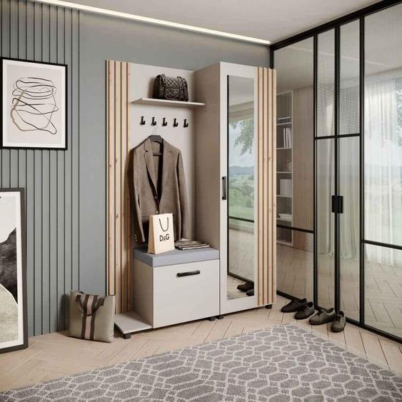 Vestiaire Ensemble de vestiaires avec patères et miroir LIVIA, couleur : cachemire + chêne Artisan(Jasmine90), côté : gauche