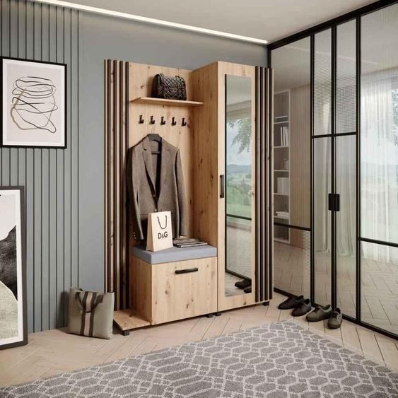 Vestiaire Ensemble de vestiaires avec patères et miroir LIVIA, couleur : chêne Artisan+noir (Jasmine90), côté : gauche