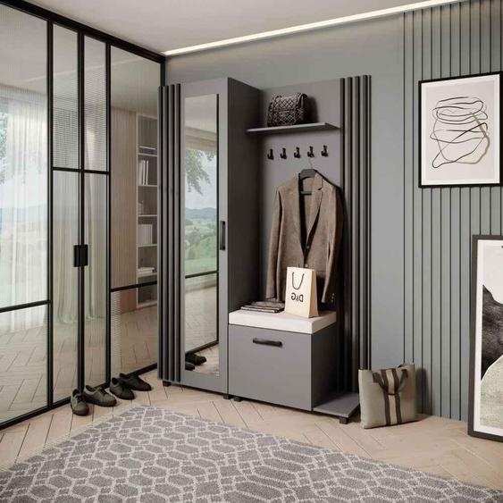 Vestiaire Ensemble de vestiaires avec patères et miroir LIVIA, couleur : graphite + noir (Jasmine21), côté : droite