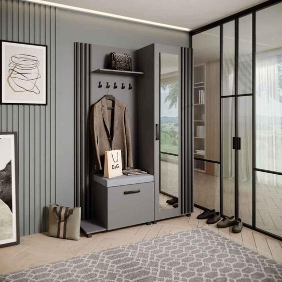 Vestiaire Ensemble de vestiaires avec patères et miroir LIVIA, couleur : graphite + noir (Jasmine90), côté : gauche