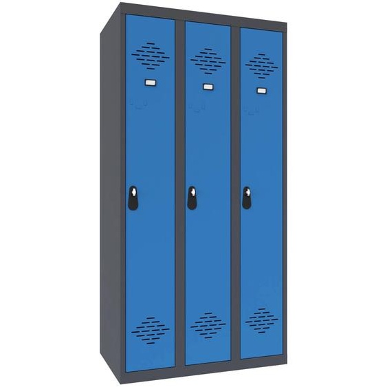Vestiaire métal Avantage monobloc industrie propre 3 colonnes - Largeur 90 cm - Corps Anthracite - Portes Bleu