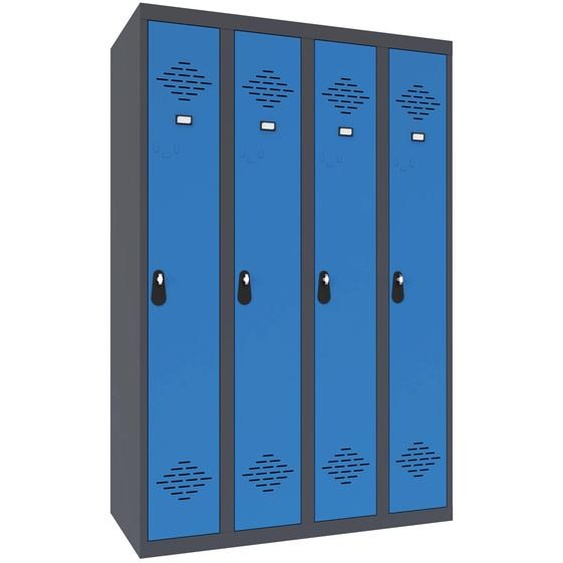 Vestiaire métal Avantage monobloc industrie propre 4 colonnes - Largeur 120 cm - Corps Anthracite - Portes Bleu