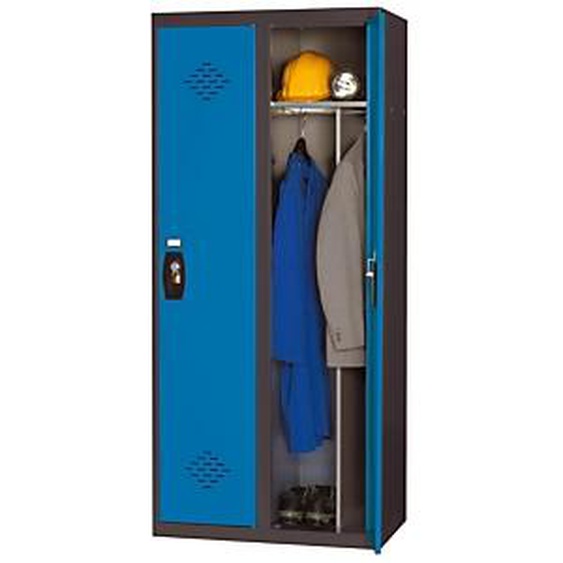 Vestiaire métal Avantage monobloc industrie salissante 2 colonnes - Corps Anthracite - Portes Bleu