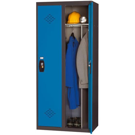 Vestiaire métal Avantage monobloc industrie salissante 2 colonnes - Corps Anthracite - Portes Bleu