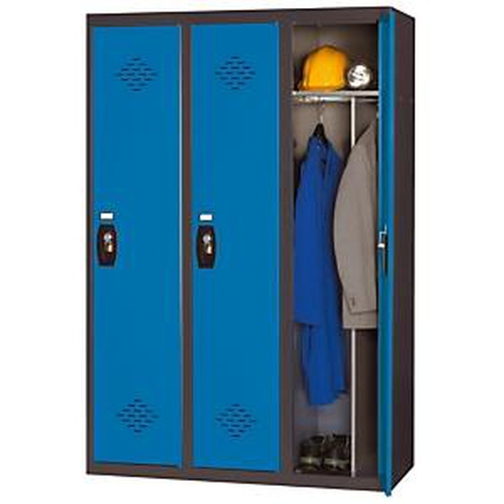 Vestiaire métal Avantage monobloc industrie salissante 3 colonnes - Corps Anthracite - Portes Bleu