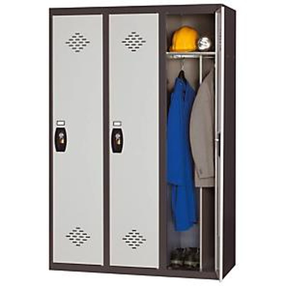 Vestiaire métal Avantage monobloc industrie salissante 3 colonnes - Corps Anthracite - Portes Gris