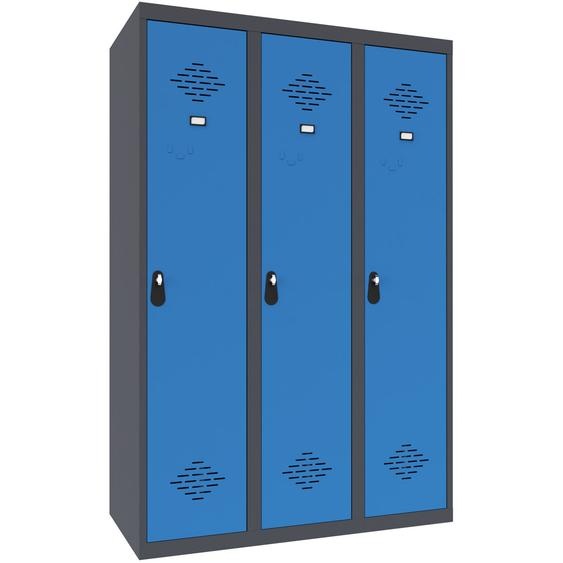 Vestiaire métal Avantage monobloc industrie salissante 3 colonnes - Largeur 120 cm - Corps Anthracite - Portes Bleu