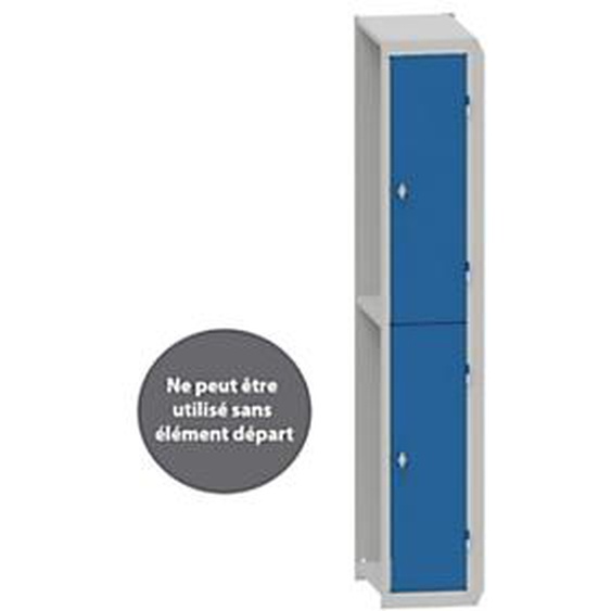 Vestiaire métal Budget 2 casiers - Élément Suivant L.30 cm - Corps Gris - Portes Bleu