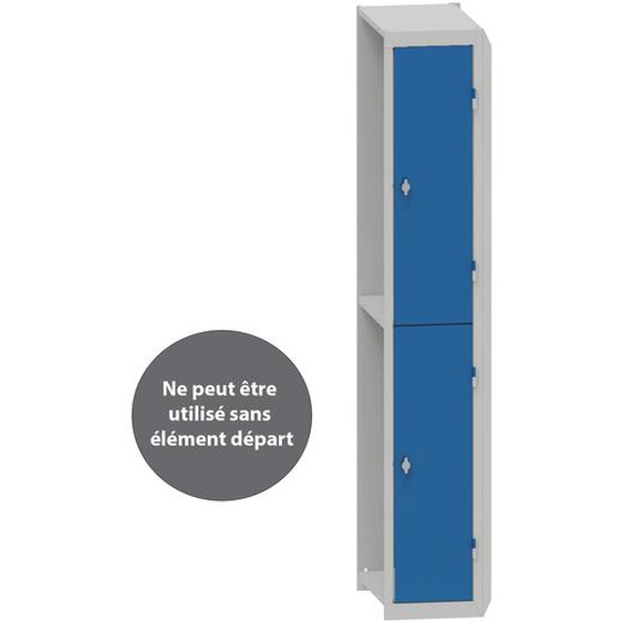 Vestiaire métal Budget 2 casiers - Élément Suivant L.30 cm - Corps Gris - Portes Bleu