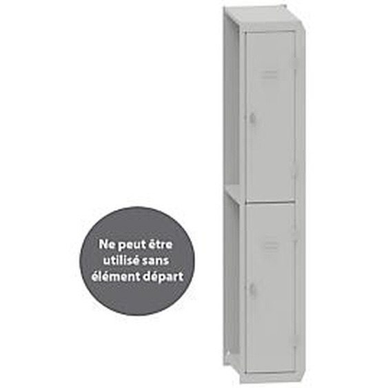 Vestiaire métal Budget 2 casiers - Élément Suivant L.30 cm - Corps Gris - Portes Gris