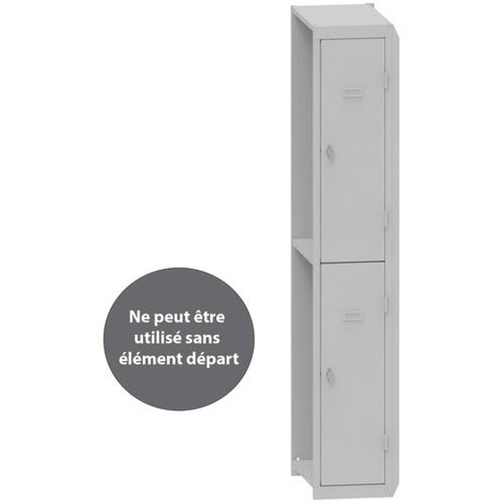 Vestiaire métal Budget 2 casiers - Élément Suivant L.30 cm - Corps Gris - Portes Gris