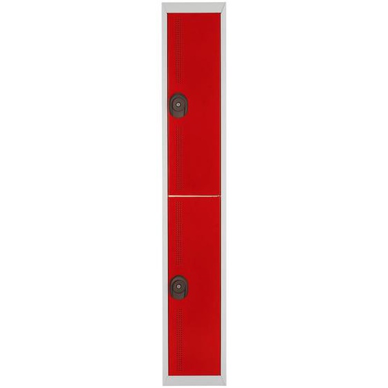 Vestiaire métal Team Color 2 casiers - 1 colonne L.30 cm - Corps Gris - Portes Rouge