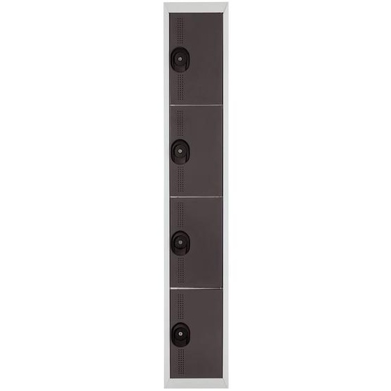 Vestiaire métal Team Color 4 casiers - 1 colonne L.30 cm - Corps Gris - Portes Anthracite