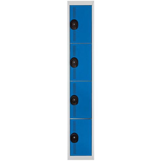 Vestiaire métal Team Color 4 casiers - 1 colonne L.30 cm - Corps Gris - Portes Bleu