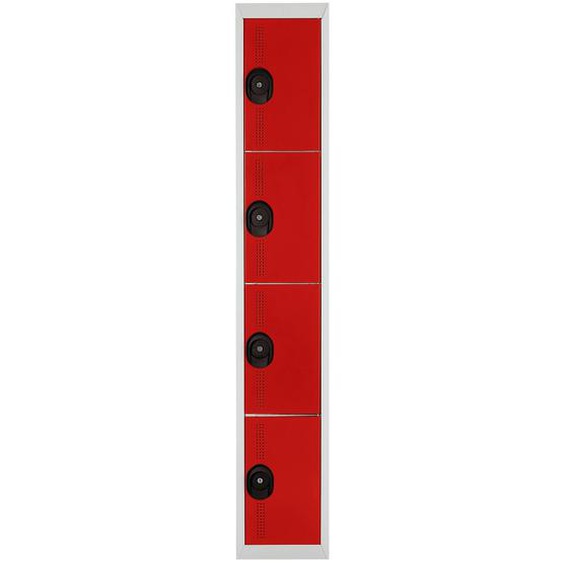 Vestiaire métal Team Color 4 casiers - 1 colonne L.30 cm - Corps Gris - Portes Rouge