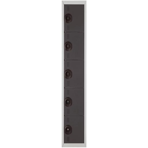 Vestiaire métal Team Color 5 casiers - 1 colonne L.30 cm - Corps Gris - Portes Anthracite