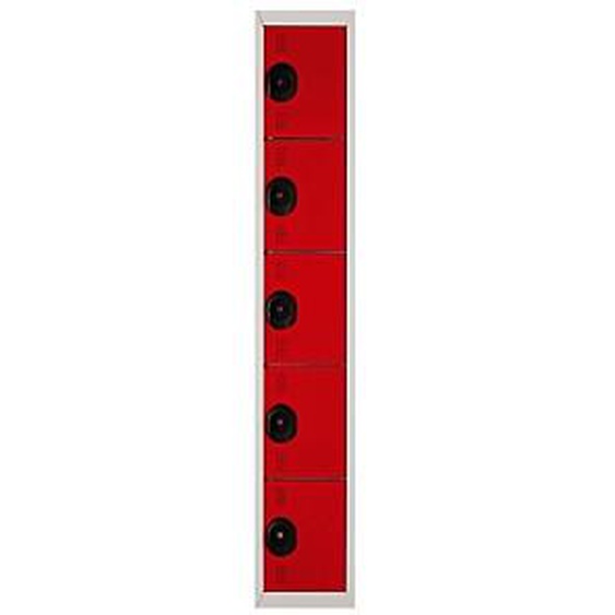 Vestiaire métal Team Color 5 casiers - 1 colonne L.30 cm - Corps Gris - Portes Rouge
