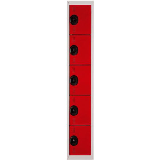 Vestiaire métal Team Color 5 casiers - 1 colonne L.30 cm - Corps Gris - Portes Rouge