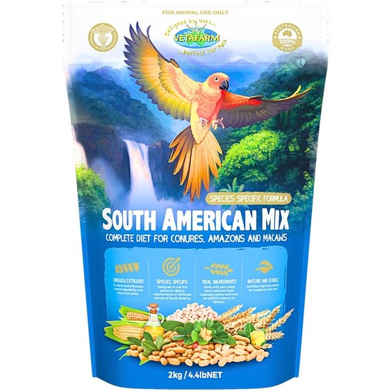 VETAFARM- South American Mix - Granulés pour toute lannée pour FEMELLES, CHEVAUX, AMAZONS et AUTRES PAPULES DAMERIQUE DU SUD 350g
