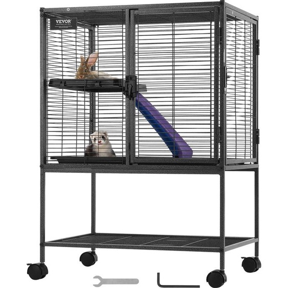 VEVOR 34 Cage roulante pour furets en métal, grande, 2 étages avec rampe et plateau, facile à monter pour rats de compagnie, hamsters, cochons dInde, chinchillas, écureuils, hérissons, lapins