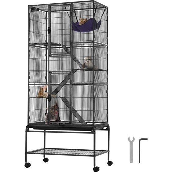 VEVOR 69 Cage roulante pour furets en métal, grande, 4 étages avec rampe et plateau, facile à monter pour rats de compagnie, hamsters, cochons dInde, chinchillas, écureuils, hérissons, lapins