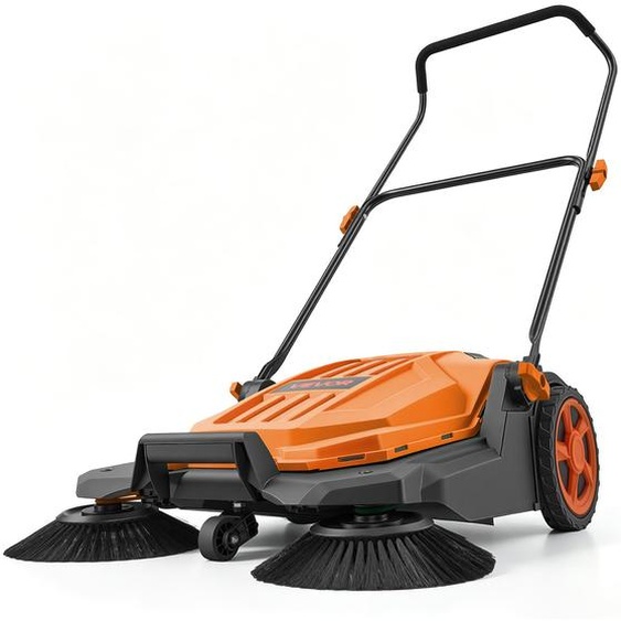 VEVOR, aspirateur manuel, balai-aspirateur avec une largeur de travail de 650 mm, un réservoir de 18,9 litres et une poignée réglable, machine de nettoyage pour sols, idéale pour les cours, les allées, les terrasses et les garages – Orange