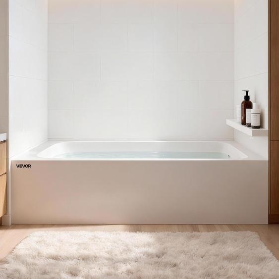 VEVOR Baignoire rectangulaire encastrée (1826 x 813 x 508 mm), baignoire moderne en acrylique à double paroi avec vidange et trop-plein à droite, rebord intégré, capacité de 220 L, blanche