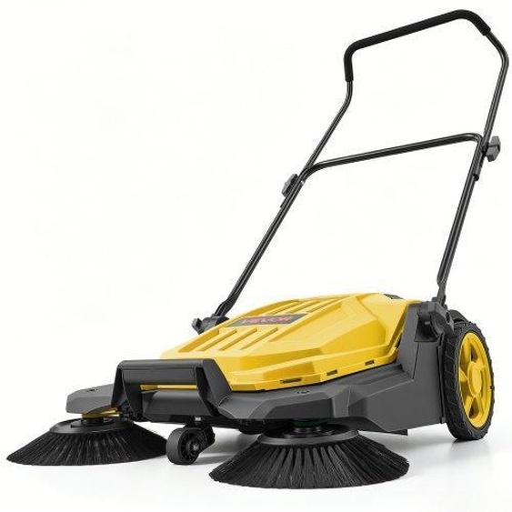 VEVOR Balayeuse Manuelle à Pousser Balayeuse Mécanique Balayage 650mm Jaune, avec Bac à Déchets de 18,9 L, Poignée Pliable Réglable, pour Jardins, Allées, Terrasses et Garages, Non Électrique