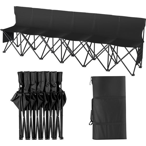 VEVOR Banc pliable portable, banc latéral pliable 6 places, chaise de banc de camping en plein air avec sac de transport et dossier, banc latéral de sport déquipe au besoin, assise immédiate, noir