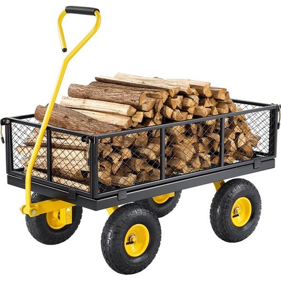 VEVOR Bollerwagen 965x560x535 mm, Chariot de jardin, Chariot de transport sur roues, Chariot à outils avec pneus et parties latérales amovibles en filet (transformable en plateau) et poignée pivotante à 180