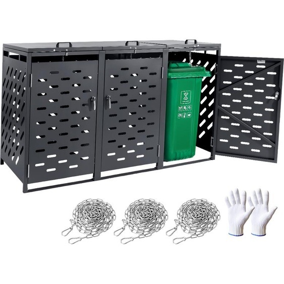 VEVOR Box pour poubelles, 3 x 240 l Box pour poubelles, Box pour poubelles verrouillable pour poubelles, jardin, arrière-cour et terrasse
