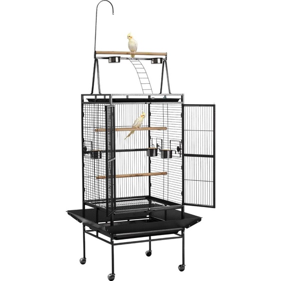 VEVOR Cage pour oiseaux, 830x790x2100 mm, dessus ouvert, volière en fer forgé avec perchoirs, bac & mangeoires en plastique, pour perruches nymphes, perruches moines perroquets gris