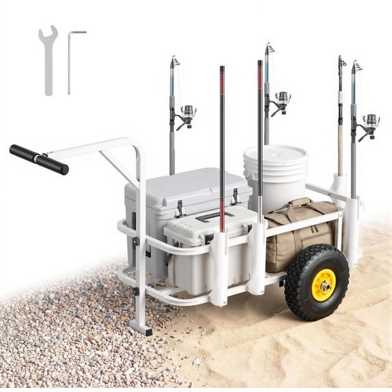 VEVOR, chariot de transport pliable, capacité de 90,7 kg, avec pneus en caoutchouc, chariot de transport en acier au carbone avec 7 supports pour cannes à pêche, chariot de transport multifonctionnel pour la pêche, le camping, la plage et les activités de